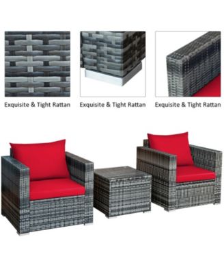 3 Pieces Patio Rattan Furniture Bistro Sofa Set with Cushioned