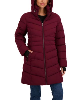 Women's 3/4 Hooded Stretch Puffer Coat