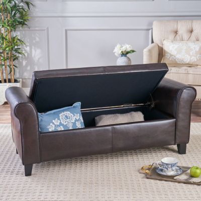 Upholstered Storage Bench With Rolled Arms