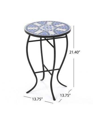 Streamdale Blue And White Ceramic Tile End Table With Matte Black Iron Frame