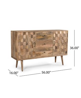 Mid-Century Modern 3-Drawer 2-Door Cabinet With 3D Tile Weave