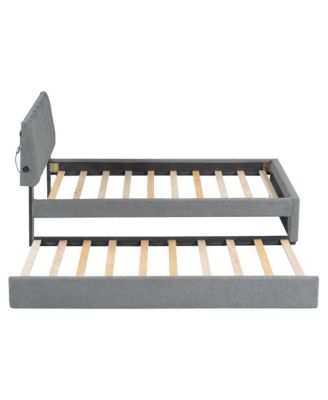 Streamdale Teddy Fleece Twin Platform Bed with Trundle, LED Lights, Beige