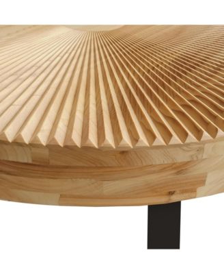 Modern Round Coffee Table with Carved Pine Top and Metal Legs