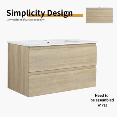 Streamdale 36" Wood Grain Vanity with Ceramic Sink & Soft-Close Drawers