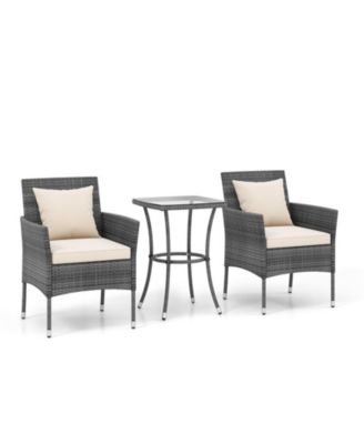 3 Pieces Patio Furniture Set with Cushioned Patio Chairs and Tempered Glass Coffee Table