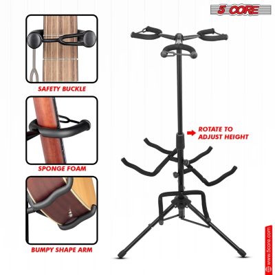 Triple Guitar Stand Floor Adjustable 30- 38.5 Inch Tripod Multi Guitars Holder Universal Folding Support for Acoustic Electric Bass Banjo Stands Hold 3 Guitars GSH 3N1