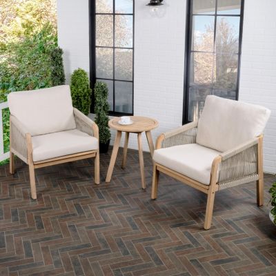 Aveiro 3-Piece Modern Bohemian Roped Corner Acacia Wood Conversation Outdoor Patio Set with Cushions