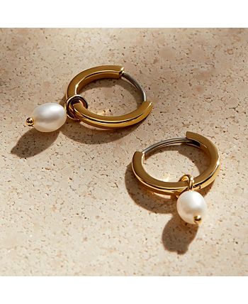 Ana Luisa Orecchini A Cerchio Frida Pearl Huggie | Placcati Oro 14K E Rodio | Con Perle D'Acqua Dolce | Design 2 In 1
