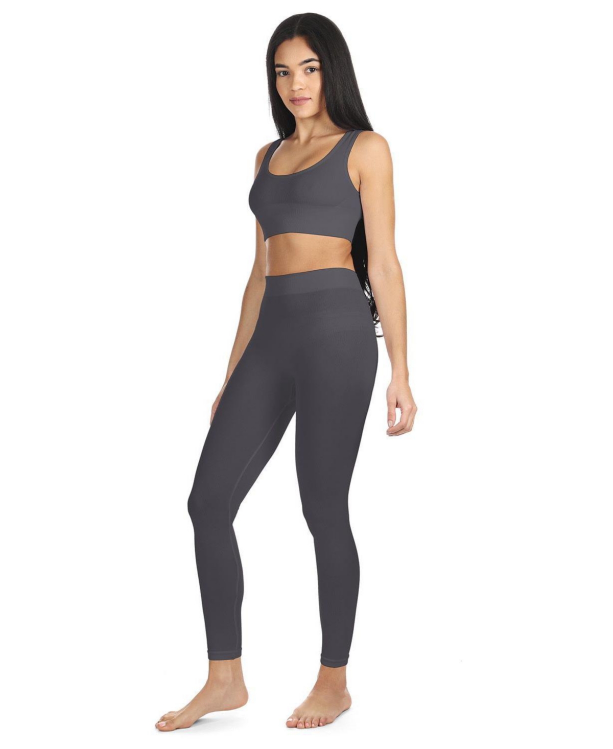 Women's Seamless Ribbed Leggings with Wide Waistband - Blue smoke