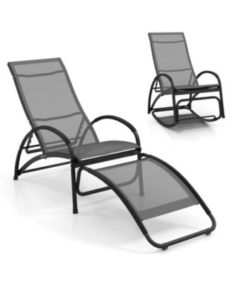 Slickblue - 2-in-1 Outdoor Rocking Chair with 4-Position Adjustable Backrest for Patio Porch Poolside Grey