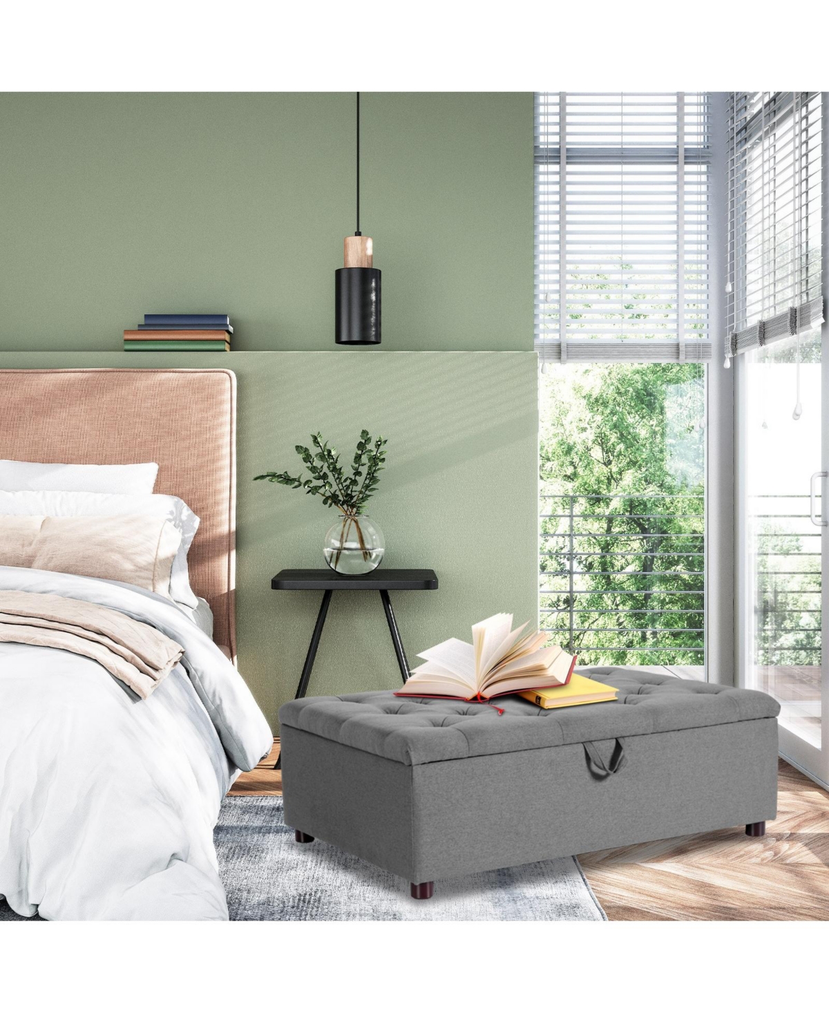 Slickblue Folding Ottoman Sleeper Bed with Mattress for Guest Bed and Office Nap- Grey