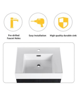 24" Freestanding Vanity with Resin Sink, Soft-Close Door