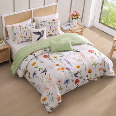 Fresh Cut Flowers Bedding 200 Thread Count 100% Cotton Sateen 5 Piece Reversible King Comforter Set