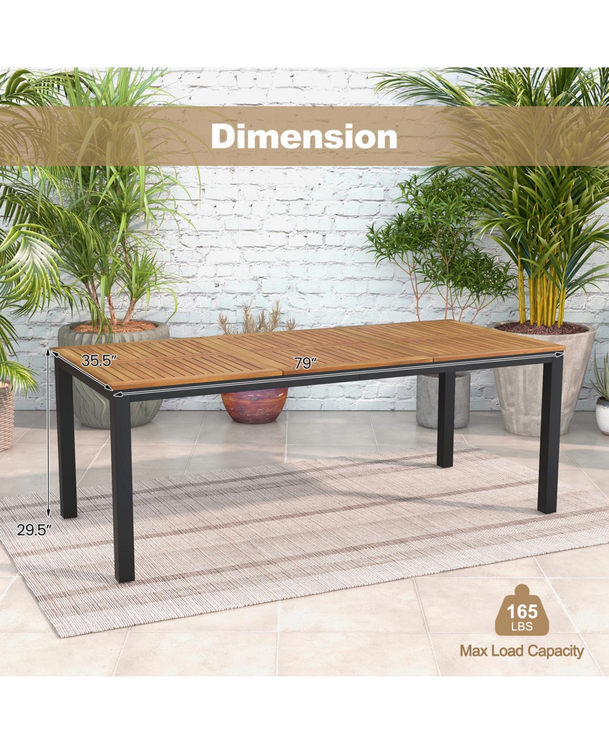 Slickblue 8-Person Outdoor Dining Table 79 Inch Acacia Wood Patio Table with Umbrella Hole