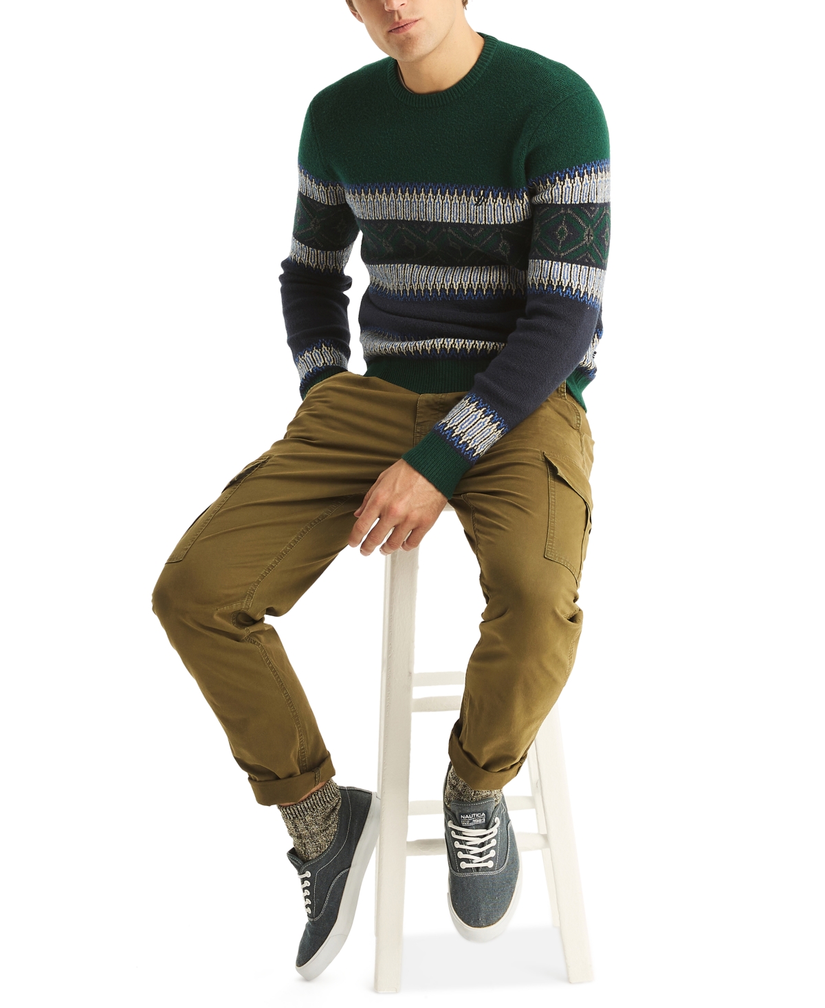 Nautica Men's Long Sleeve Fair Isle Crewneck Sweater