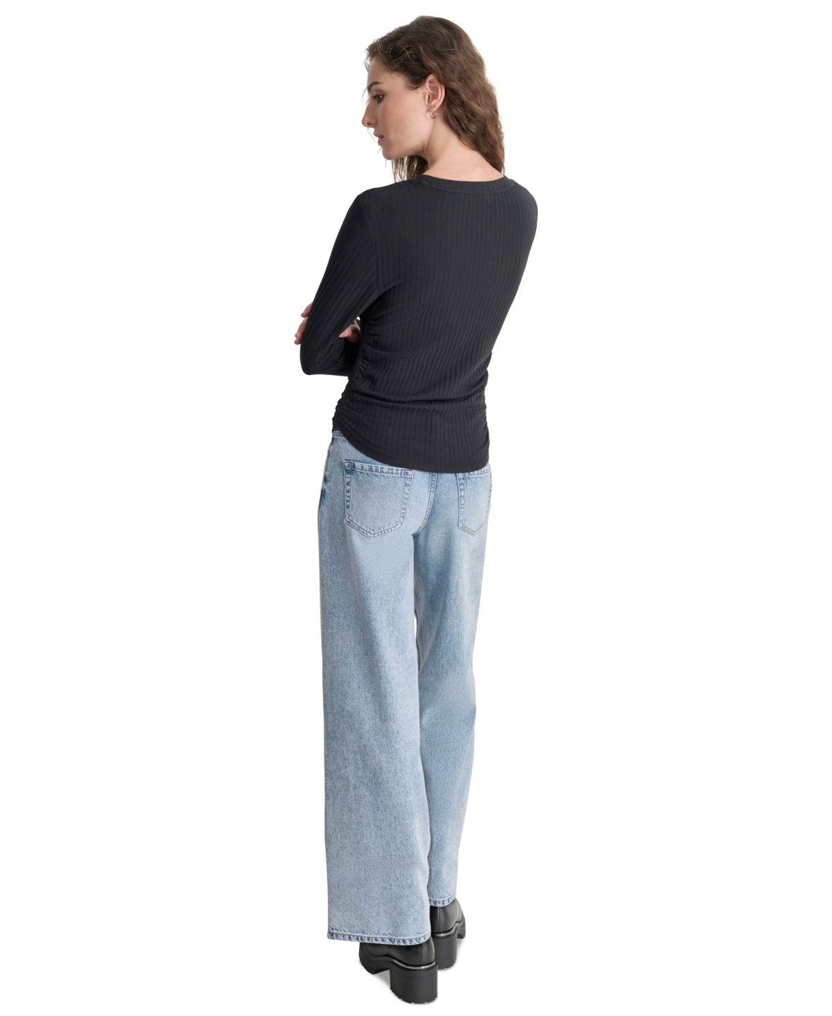 Dkny Jeans Petite Long-Sleeve Ribbed Crewneck