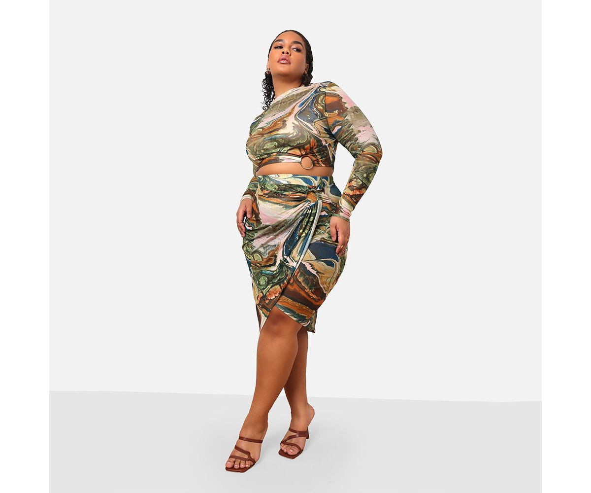 Rebdolls Women's Lana Mesh Abstract Print Midi Bodycon Skirt