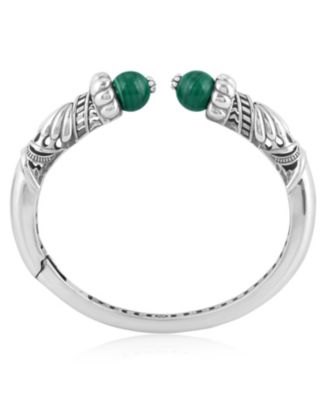 Sterling Silver Malachite Gemstone Hinged Cuff Bracelet Size Medium