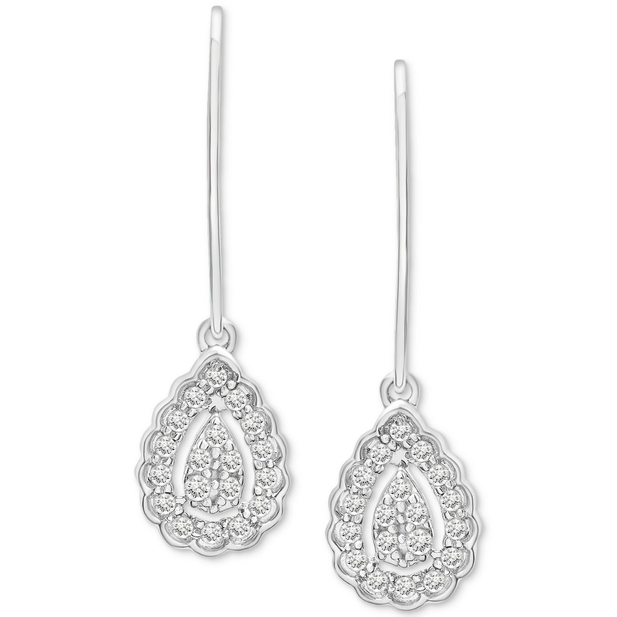 Diamond Teardrop Halo Cluster Leverback Drop Earrings (1/4 ct. t.w.) in Sterling Silver - Macy