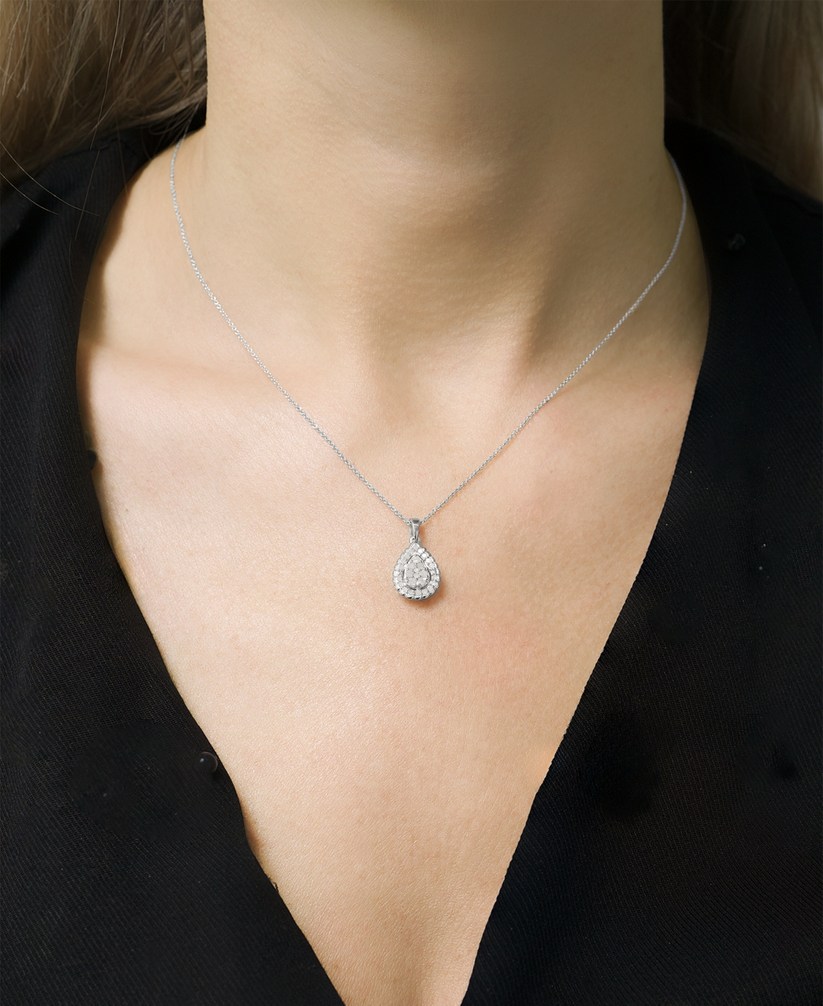 Macy's Diamond Teardrop Halo Cluster 18" Pendant Necklace (1/4 Ct. T.w.) In Sterling Silver, Created For Ma In Sterling Silver