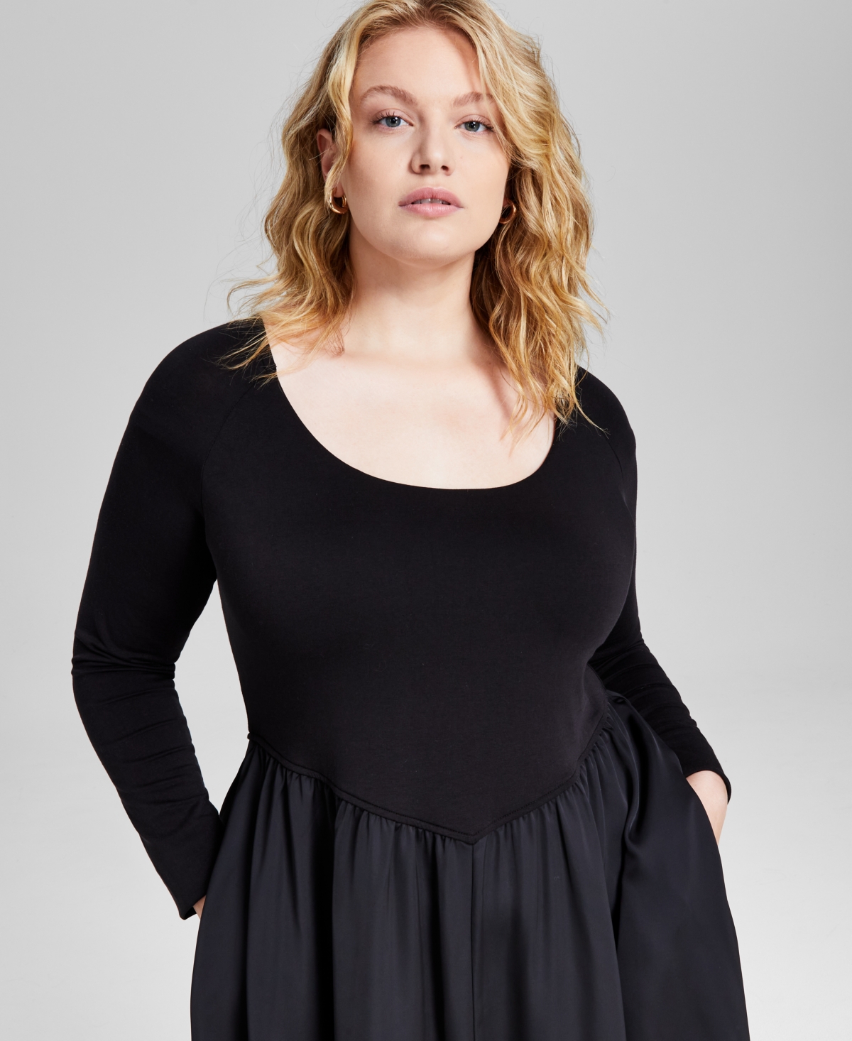 And Now This Trendy Plus Size Mixed-Media Midi Dress, Created for Macy's