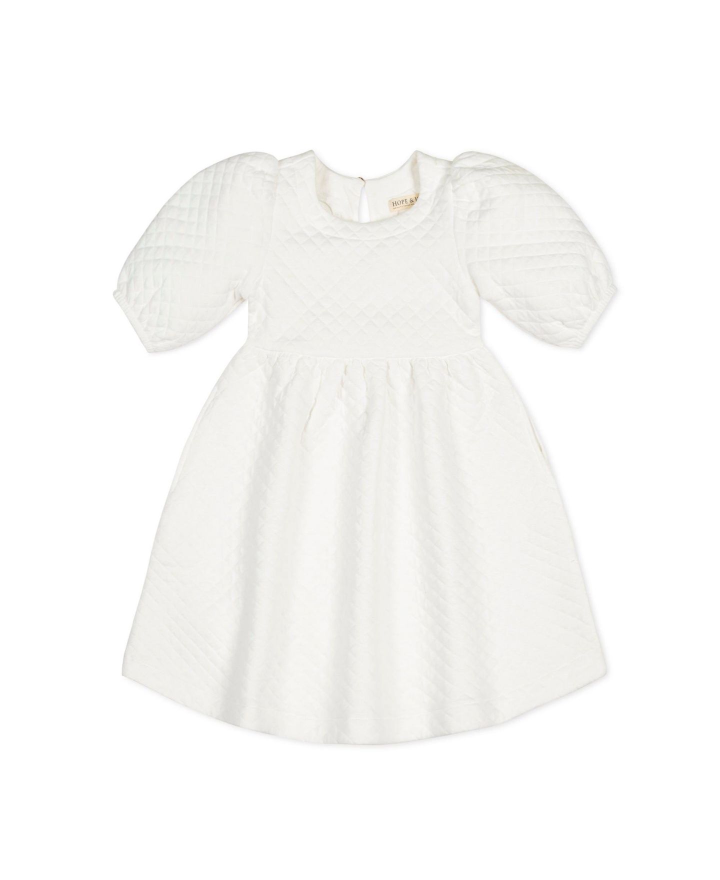 Платье Hope & Henry Quilted Puff Sleeve Dress для девочек-малышей, цвет: Мягкий белый — фото 1