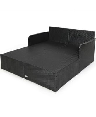 Spacious Outdoor Rattan Daybed with Upholstered Cushions and Pillows