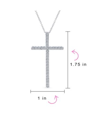 Cubic Zirconia Pave CZ Simple Long Cross Pendant Necklace Sterling Silver 1.75 In With Chain
