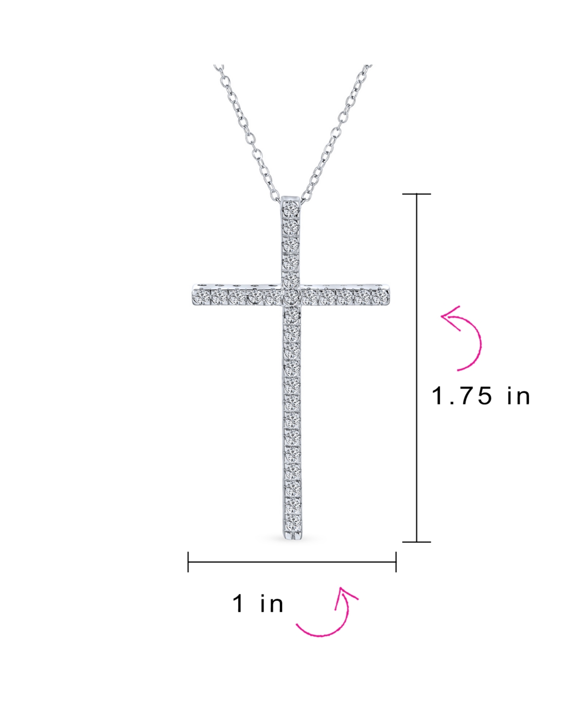 Bling Jewelry Cubic Zirconia Pave Cz Simple Long Cross Pendant Necklace For Women Sterling1.75 In With Chain - Silver