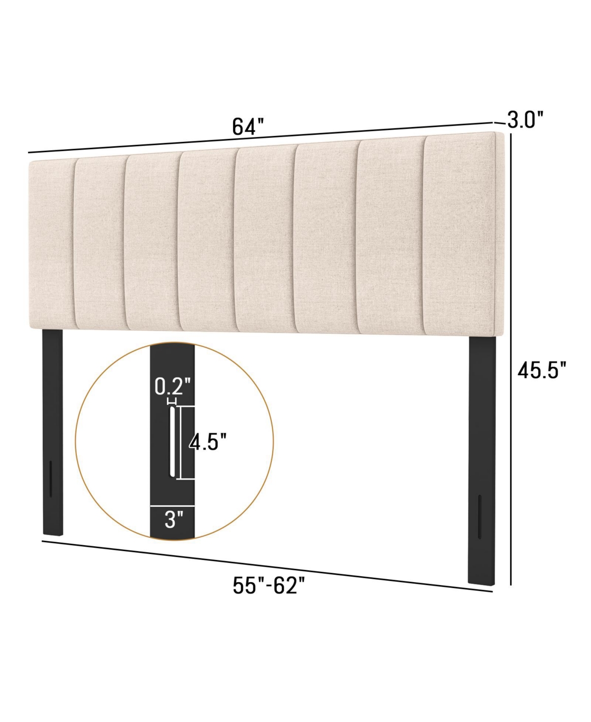 Slickblue Linen Upholstered Headboard with Solid Wood Legs and Adjustable Width