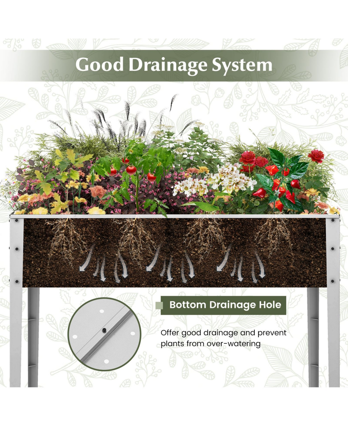 Slickblue Galvanized Raised Garden Bed Elevated Planter Box with Legs and Drainage Hole