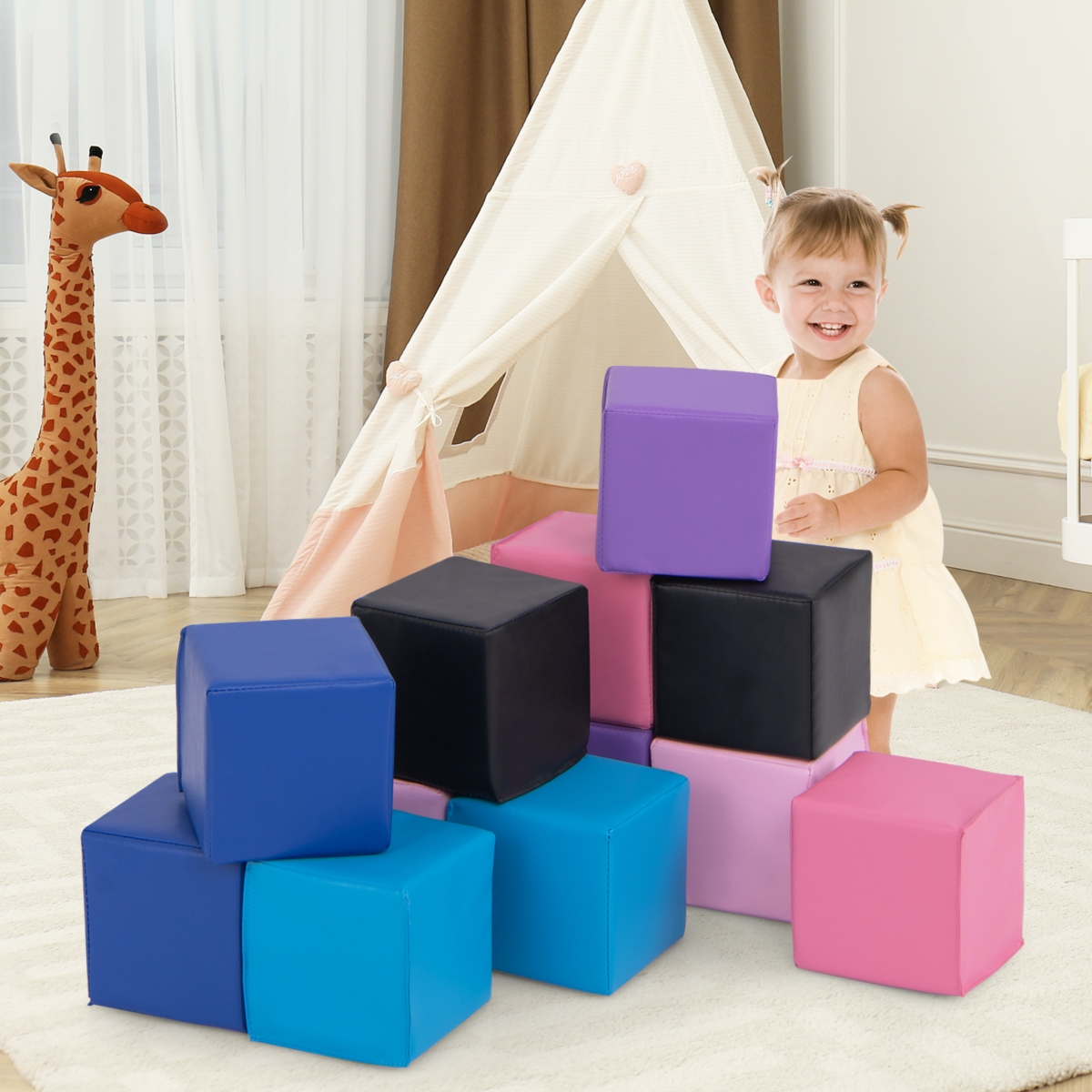 Slickblue Kids 12 Pieces Soft Foam Building Blocks Climbing Foam Cubes Set