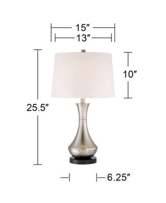 Simon Modern Table Lamps 25 1/2" High Set of 2 Brushed Nickel with USB Charging Port White Fabric Drum Shade for Bedroom Living Room Desk