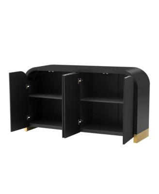 4-Door Wavy Cabinet with Adjustable Shelves and Curved Corners for Living Room or Entryway