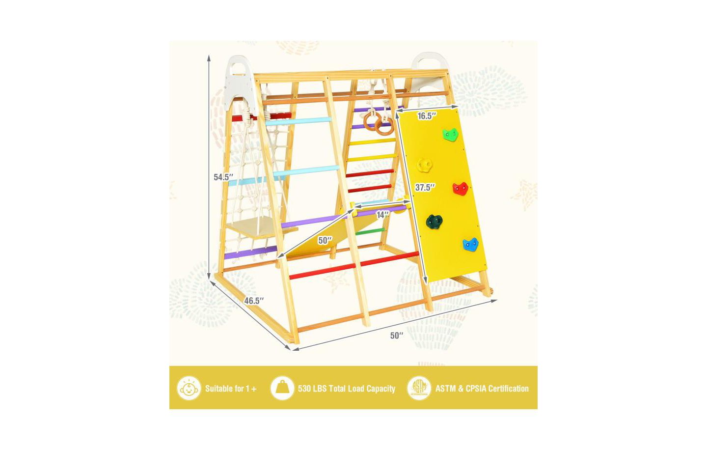 Детский игровой набор Slickblue 8-in-1 Wooden Jungle Gym Playset with Slide and Monkey Bars, 530 lbs Capacity, Ages 1+, цвет: Разноцветный — фото 3