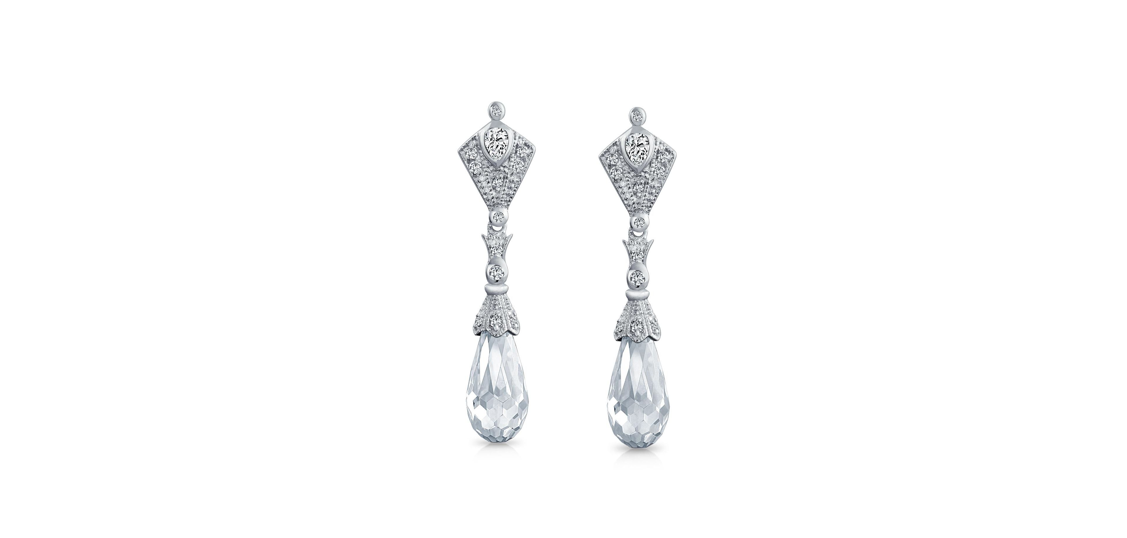 Bling Jewelry Bridal Briolette Faceted Teardrop Cubic Zirconia Cz Chandelier Earrings For Women Prom Sterling Silver