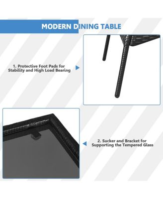 5 Pieces Rattan Dining Set with Glass Table and High Back Chair