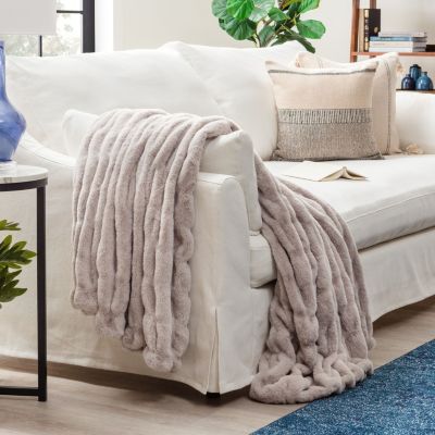 Premium Ruched Faux Fur & Mink Reversible Blanket, Throw