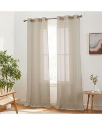 Emily Faux Linen Semi Sheer Light Filtering Transparent Grommet Lightweight Window Curtains Drapery Panels, 2 Panels