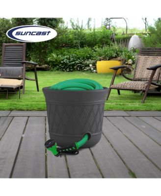 14 x 12" Resin Decorative Hideaway Outdoor Garden Hose Storage Pot, Gray