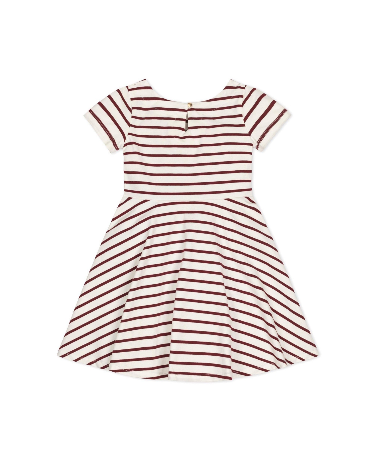 Hope & Henry Toddler Girls Organic Short Sleeve Lightweight Knit Skater Dress - White and oxblood stripe