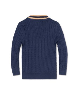 Baby Boys Long Sleeve Cable Knit Cardigan Sweater with Stripe Trim