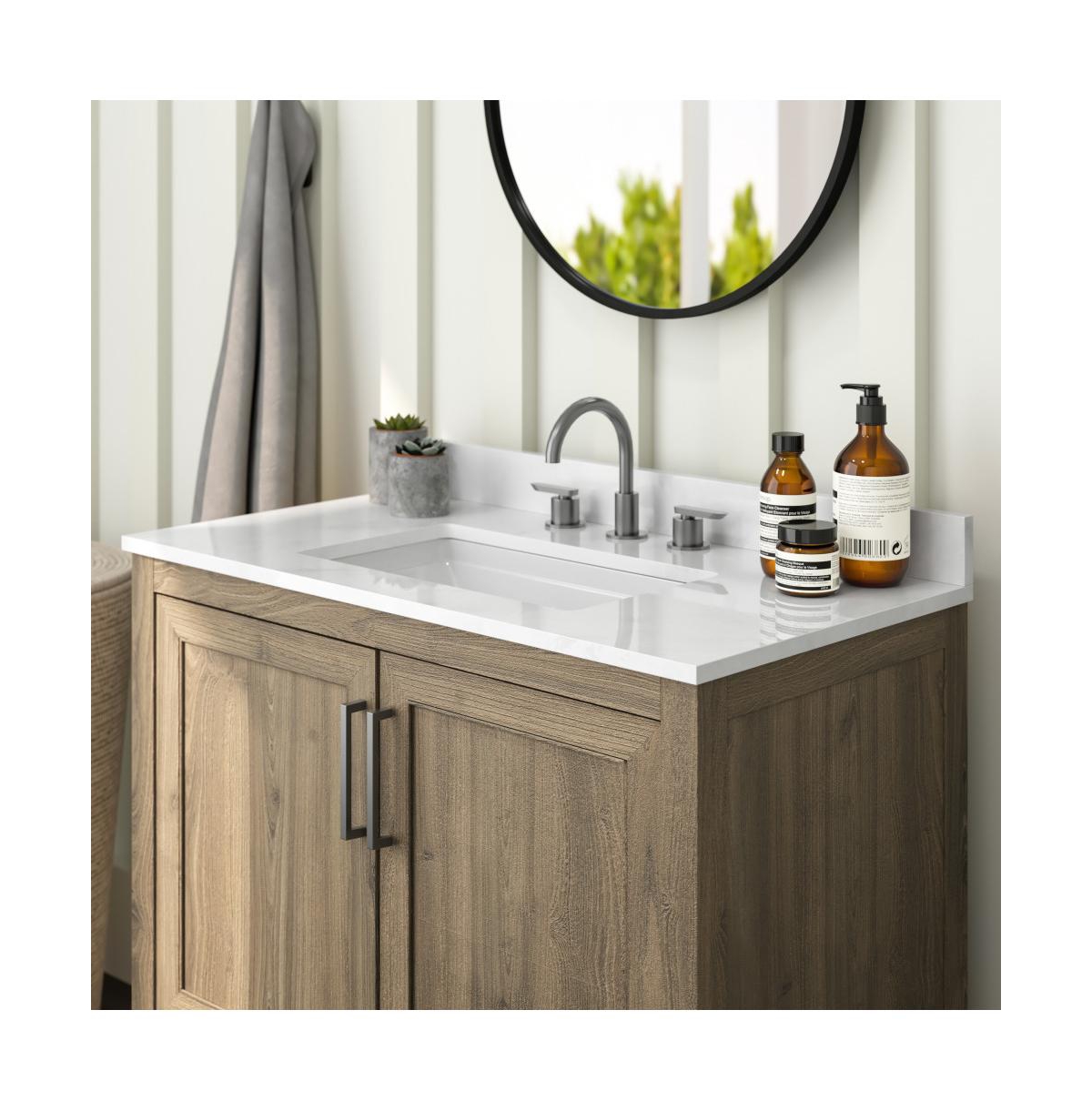 Merrick Lane Vigo Bathroom Vanity With Ceramic Sink, Carrara Marble Finish Countertop, Storage Cabinet With Soft Close Doors And Open Shelf