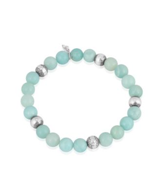 Sterling Silver Amazonite Gemstone Stretch Bracelet, Size Medium - Large