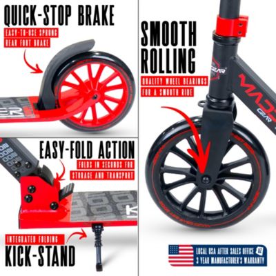 Folding Kick Scooter for Adults and Teens – Lightweight Durable Frame – Adjustable Handlebar – Big 200mm Wheels – 220lbs Capacity – Scoot 200 - Red