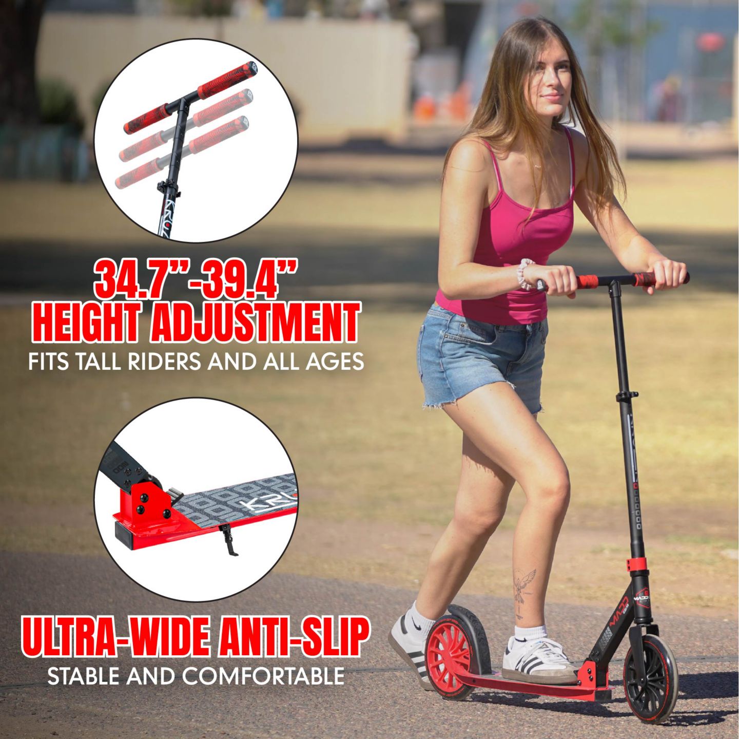 Детская игрушка Madd Gear Scoot 200 Folding 200mm Wheels Kick Scooter, 220 lbs Capacity, от 8 лет, цвет: Чёрный красный — фото 5