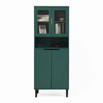 Tall Storage Cabinet with Glass Display & Gold Handles