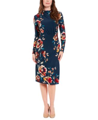 Women's Draped-Neck Long-Sleeve Dress Women's Draped-Neck Long-Sleeve Dress