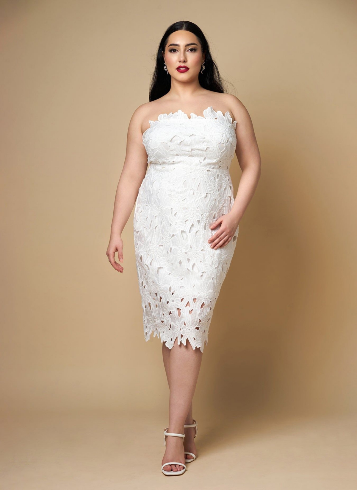 White bodycon midi dress plus size cheap