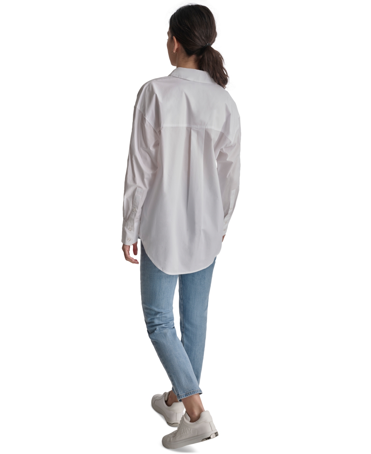 Dkny Jeans Women's Cotton Embroidered-Logo Shirt -WHT